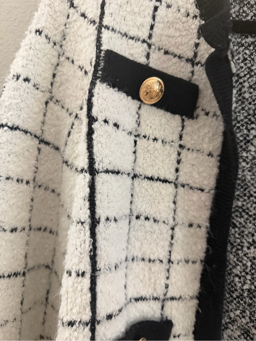 Express Black & White Windowpane Tweed Blazer with Gold Buttons - Picture 5 of 5